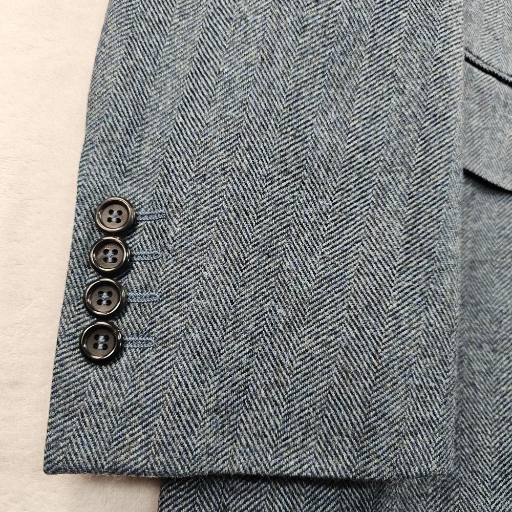 Canali 1934 Blazer 40R Wool Cashmere Herringbone Flannel Aqua Sport Coat L 13290